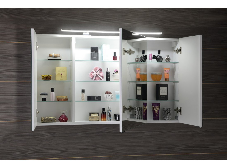 Sapho RIWA galerka s LED osvětlením, 3x dvířka, 121x70x17cm, bílá lesk RIW120-0030