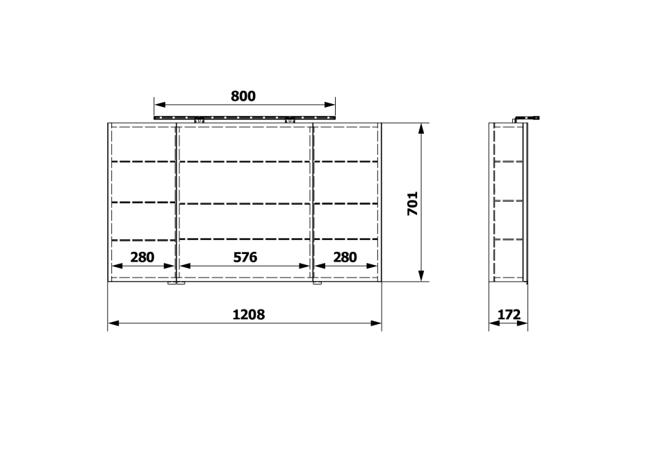 Sapho RIWA galerka s LED osvětlením, 3x dvířka, 121x70x17cm, bílá lesk RIW120-0030