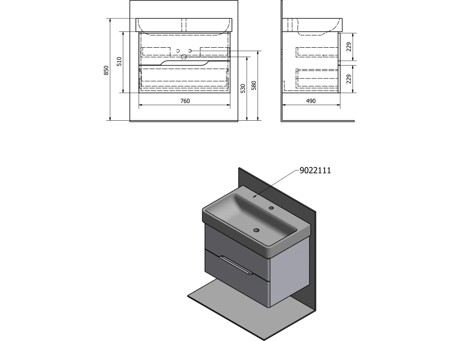 Sapho MEDIENA umyvadlová skříňka 77x50, 5x49cm, bílá mat/dub graphite MD081