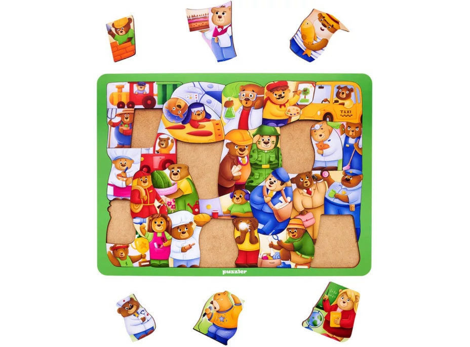 WOODLIKA Dřevěné puzzle Medvědi ve světě povolání 30 dílků