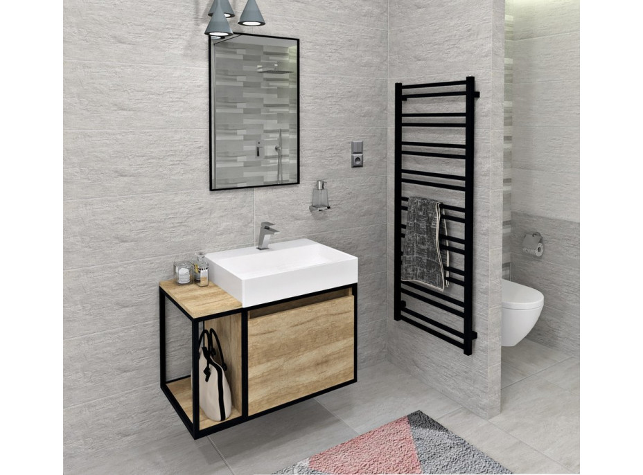 Sapho SKARA umyvadlová skřňka 80x49, 5x46, 5cm, černá mat/dub Alabama CG003-2222