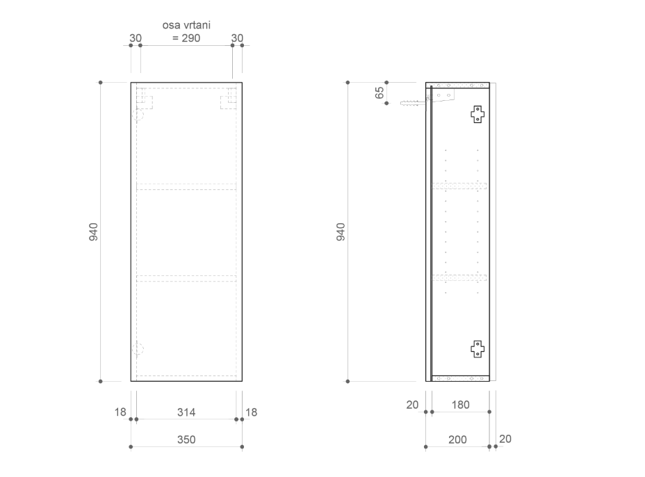 Sapho ESPACE skříňka 35x94x22cm, 1x dvířka, levá/pravá, dub stříbrný ESC110-1111