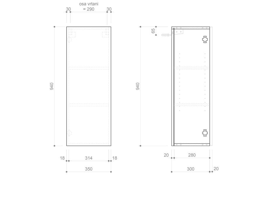 Sapho ESPACE skříňka 35x94x32cm, 1x dvířka, levá/pravá, dub alabama ESC530-2222