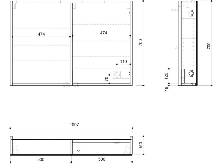 Sapho LINEX galerka s LED osvětlením, 100x70x15cm, dub alabama LX100-0022