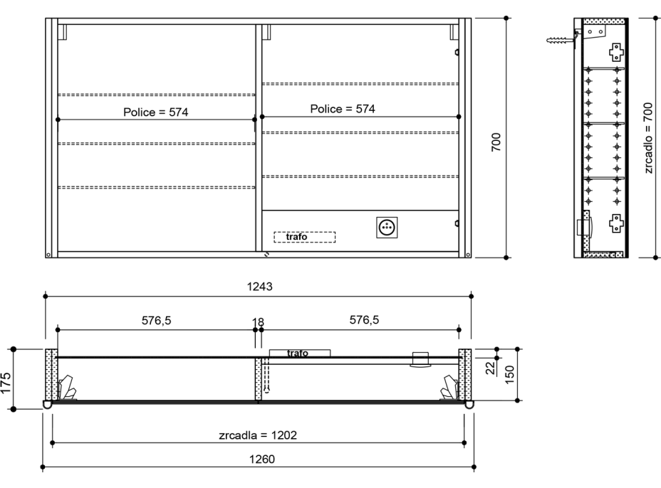 Sapho ALIX galerka s LED osvětlením, 2x dvířka, 126x70x17, 5cm, borovice rustik AX126-0016
