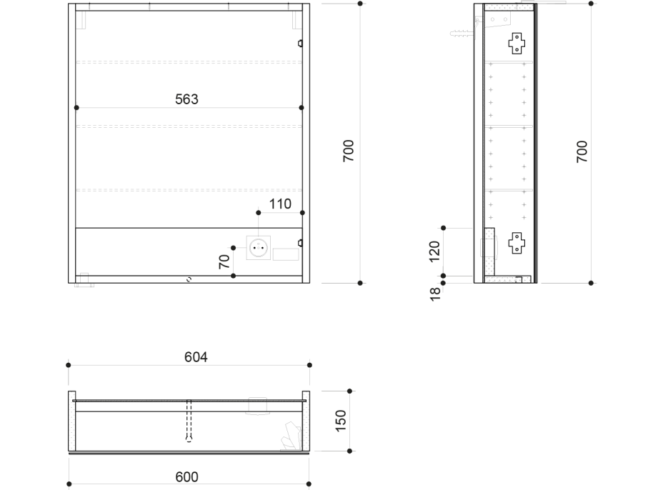 Sapho LINEX galerka s LED osvětlením, 60x70x15cm, levá/pravá, bílá LX060-0030