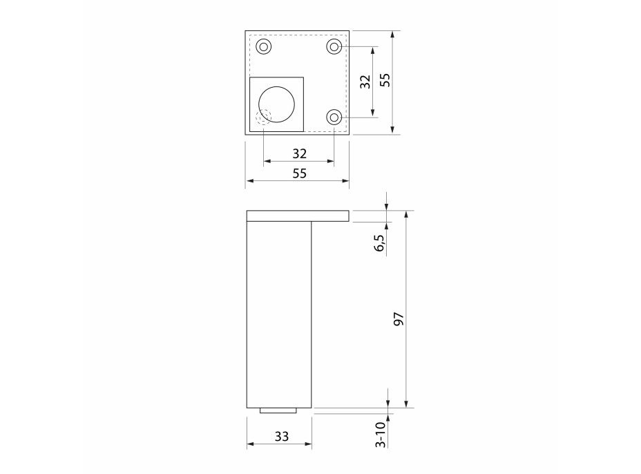 Aqualine Výškově stavitelná nožička výška 100-110mm, černá mat 0776R-B