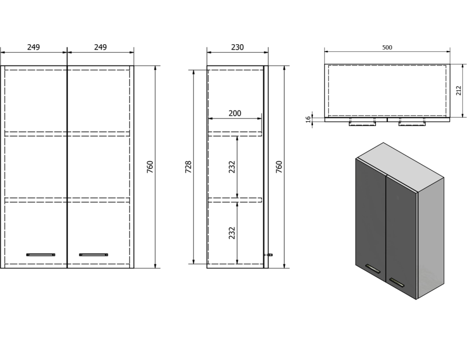 Aqualine ZOJA/KERAMIA FRESH skříňka horní 50x76x23cm, dub platin 51304