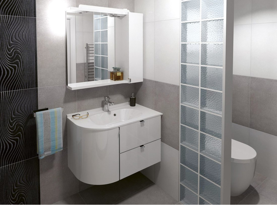 Sapho PULSE galerka s LED osvětlením, 75x80x17cm, pravá, bílá/antracit PU078-3034