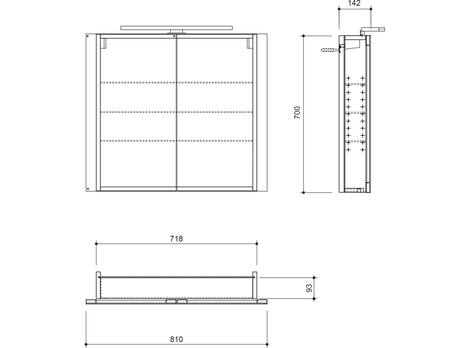 Sapho GRETA galerka s LED osvětlením, 81x70x14cm, černá mat GR085-0035