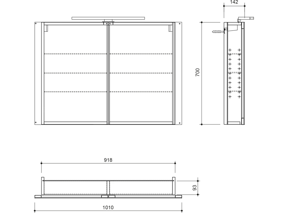 Sapho GRETA galerka s LED osvětlením, 101x70x14cm, černá mat GR105-0035