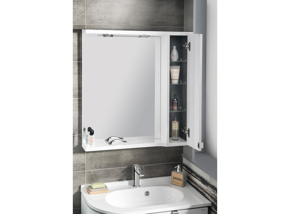 Sapho PULSE galerka s LED osvětlením, 75x80x17cm, pravá, bílá/antracit PU078-3034