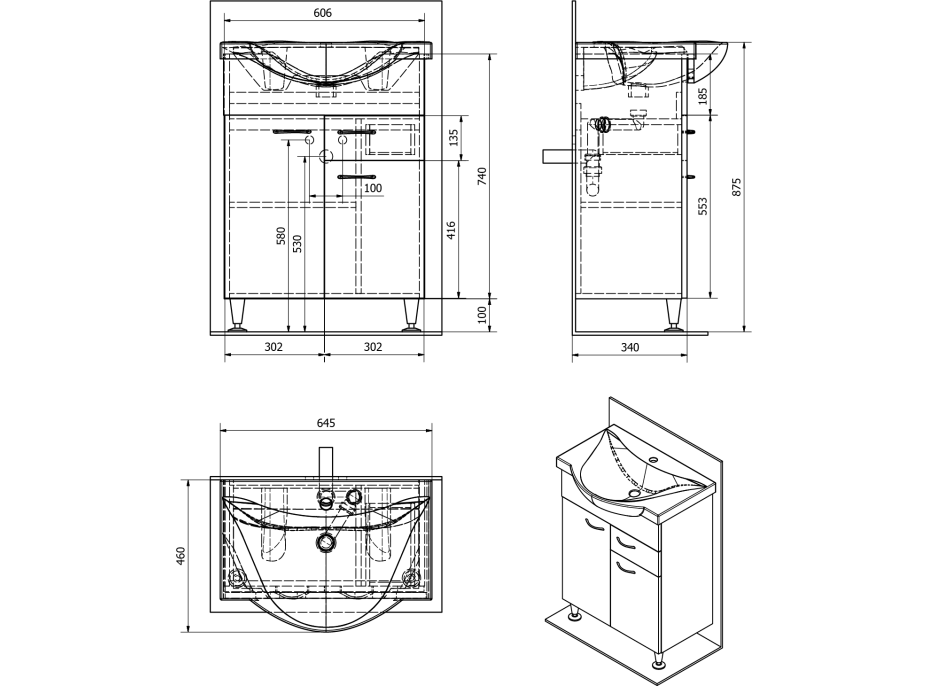 Aqualine KERAMIA FRESH umyvadlová skříňka, 1 zásuvka, 60, 6x74x34cm, bílá 50064A