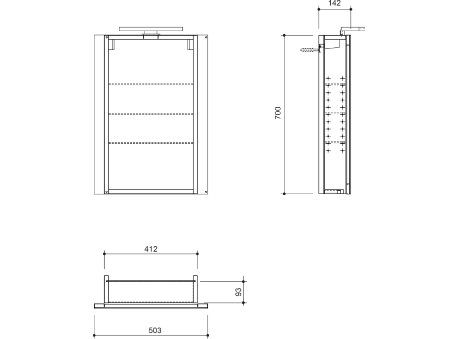 Sapho GRETA galerka s LED osvětlením, 50x70x14cm, černá mat GR055-0035