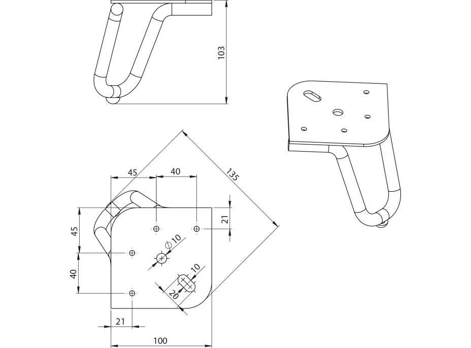 Aqualine Nábytková nožička, výška 103mm, černá mat 30320