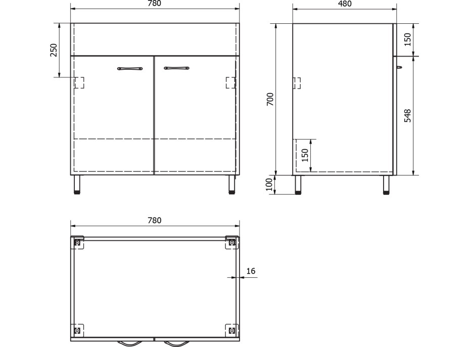 Aqualine Skříňka pod výlevku 78x70x48cm, bílá 57036