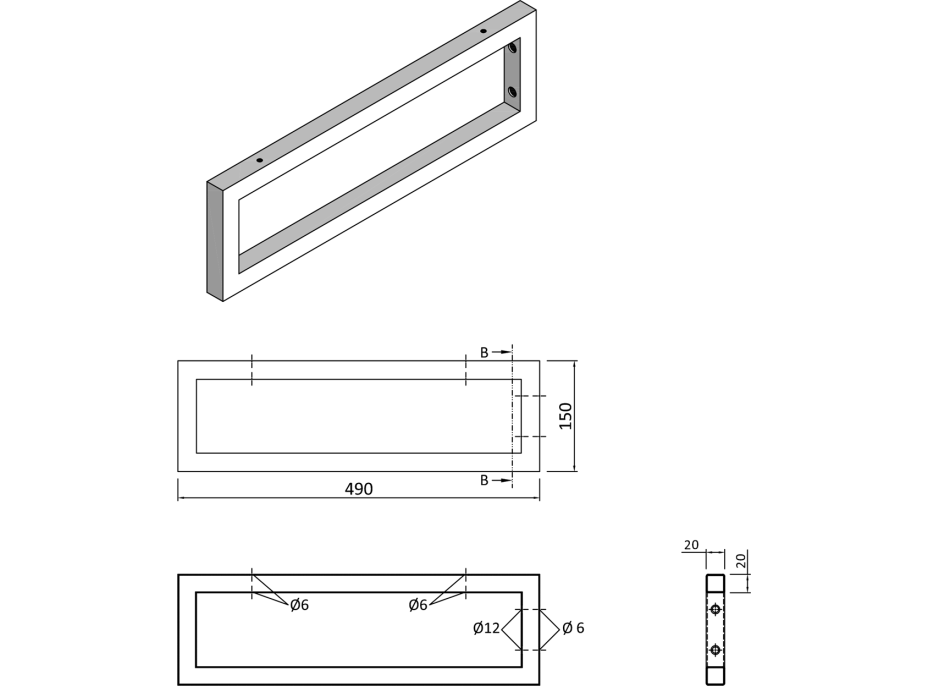 Sapho Podpěrná konzole 490x150x20mm, lakovaná ocel, černá mat, 1 ks 30360