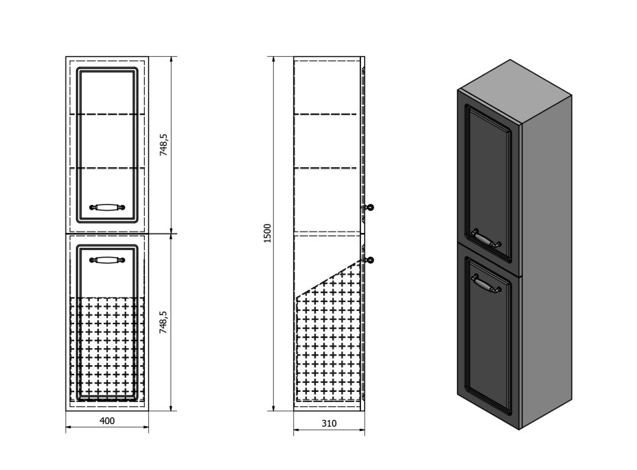 Aqualine FAVOLO vysoká skříňka košem 40x150x31cm, bílá mat FV160