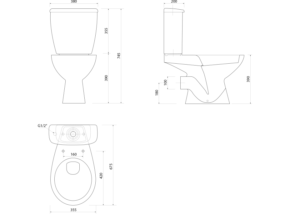 Aqualine JOSE WC kombi, dvojtlačítko 3/6l, zadní odpad, bílá PS8812