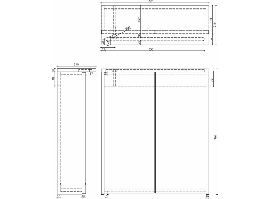 Aqualine KAWA STRIP galerka s LED osvětlením 60x70x22cm, bílá WGL60S