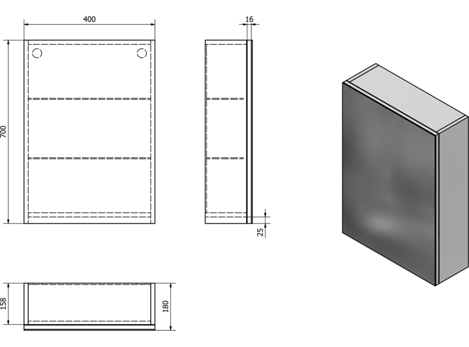 Aqualine VEGA galerka, 40x70x18cm, bílá VG040