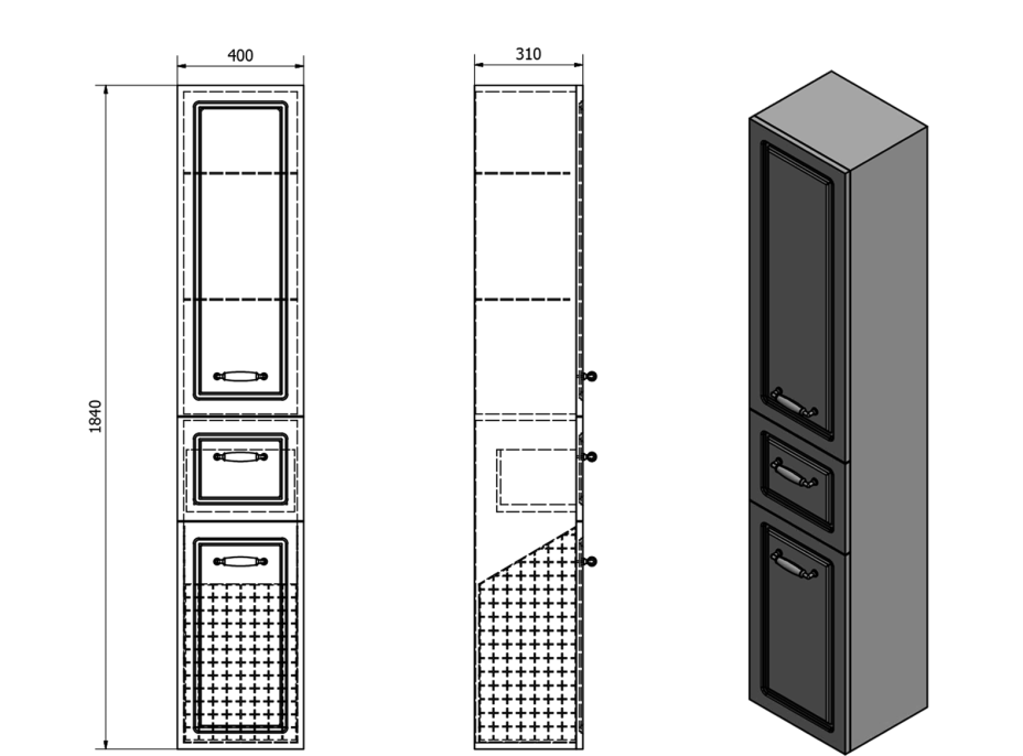 Aqualine FAVOLO vysoká skříňka košem 40x184x31cm, bílá mat FV180