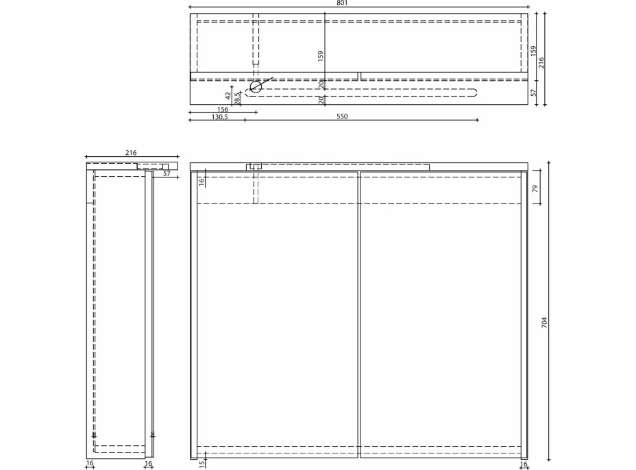 Aqualine KAWA STRIP galerka s LED osvětlením 80x70x22cm, bílá WGL80S