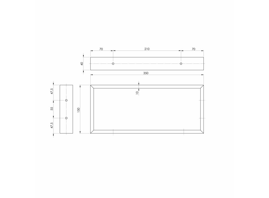 Sapho Podpěrná konzole 350x150x40mm, lakovaná ocel, černá mat, 1 ks 30365