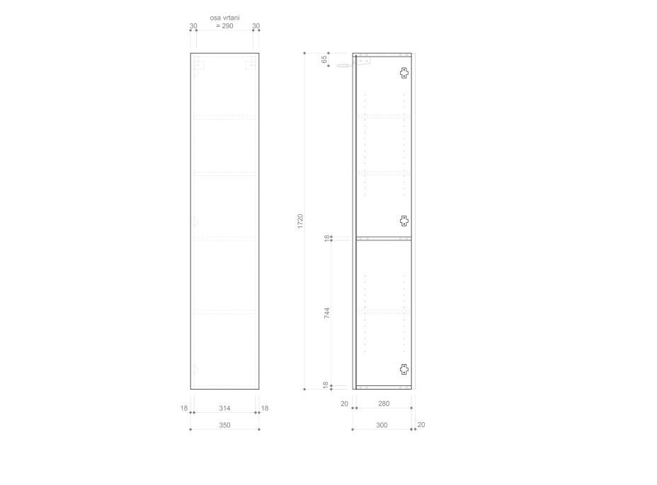 Sapho ESPACE skříňka 35x172x32cm, 1x dvířka, levá/pravá, bílá lesk ESC330-3030