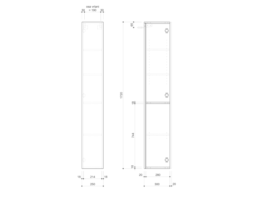 Sapho ESPACE skříňka 25x172x32cm, 1x dvířka, levá/pravá, bílá mat ESC120-3131