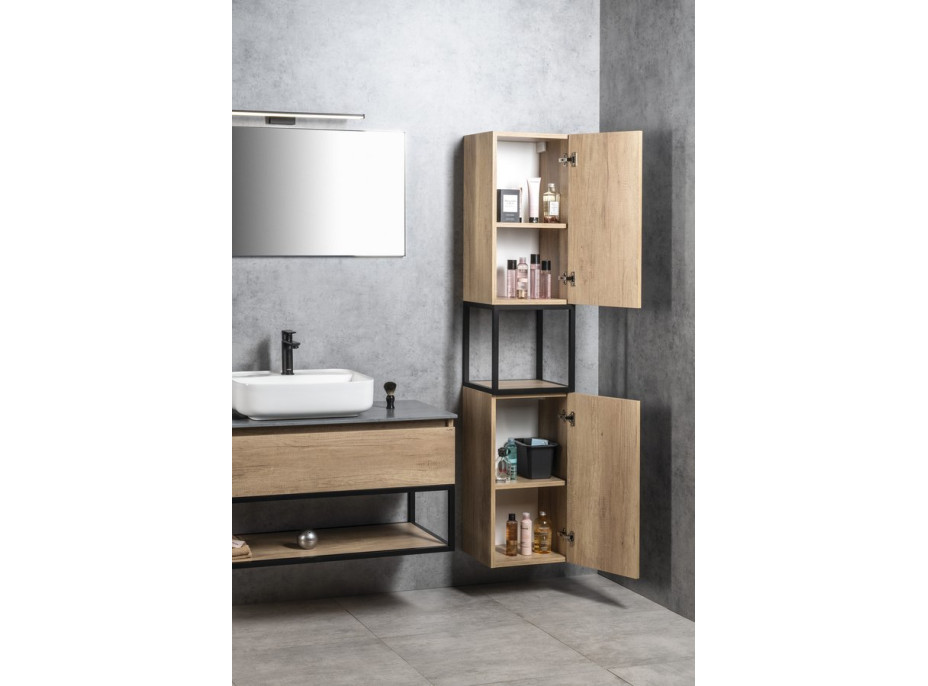 Sapho SKARA skříňka 35x171x32cm, 2x dvířka, levá/pravá, černá mat/dub Alabama CG010-2222