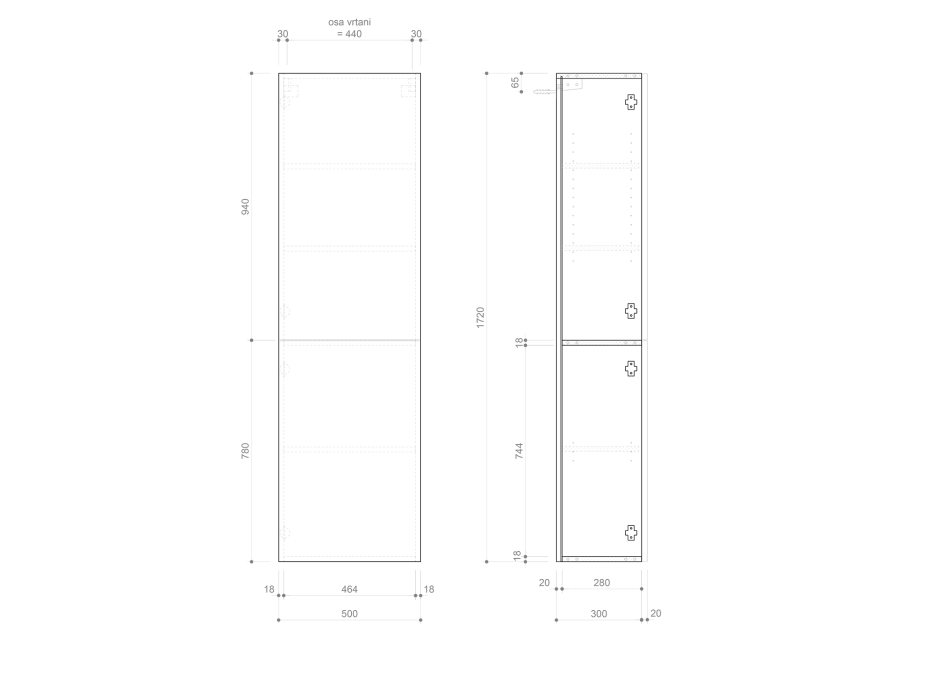 Sapho ESPACE skříňka 50x172x32cm, 2x dvířka, levá/pravá, černá mat ESC450-3535