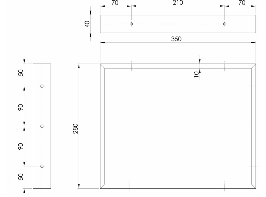 Sapho Podpěrná konzole 350x280x40mm, lakovaná ocel, černá mat, 1 ks 30375