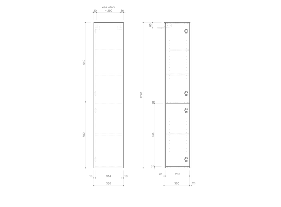 Sapho ESPACE skříňka 35x172x32cm, 2x dvířka, levá/pravá, dub alabama ESC230-2222