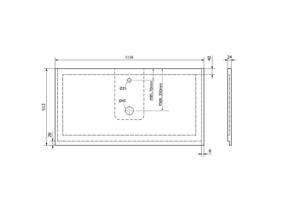Sapho TREOS pracovní deska 1116x513 mm, rockstone, bílá mat TX112-0101