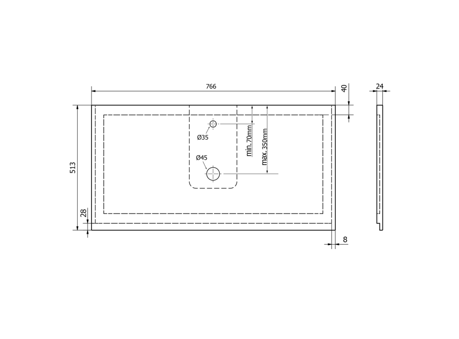 Sapho TREOS pracovní deska 766x513 mm, rockstone, bílá mat TX077-0101