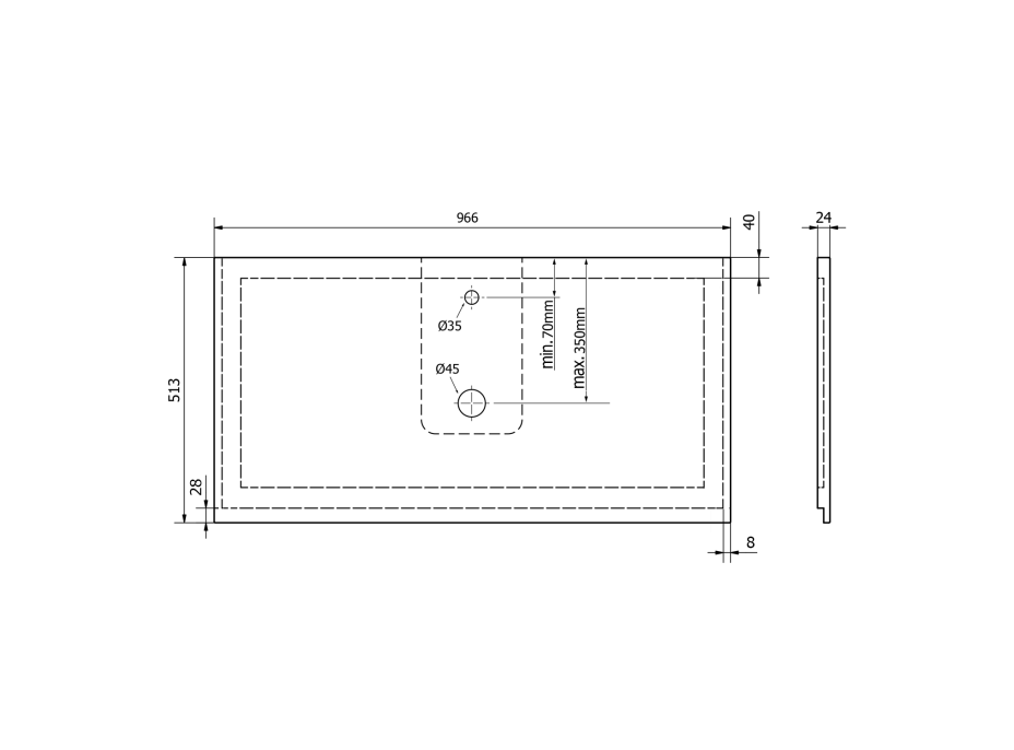 Sapho TREOS pracovní deska 966x513 mm, rockstone, bílá mat TX097-0101