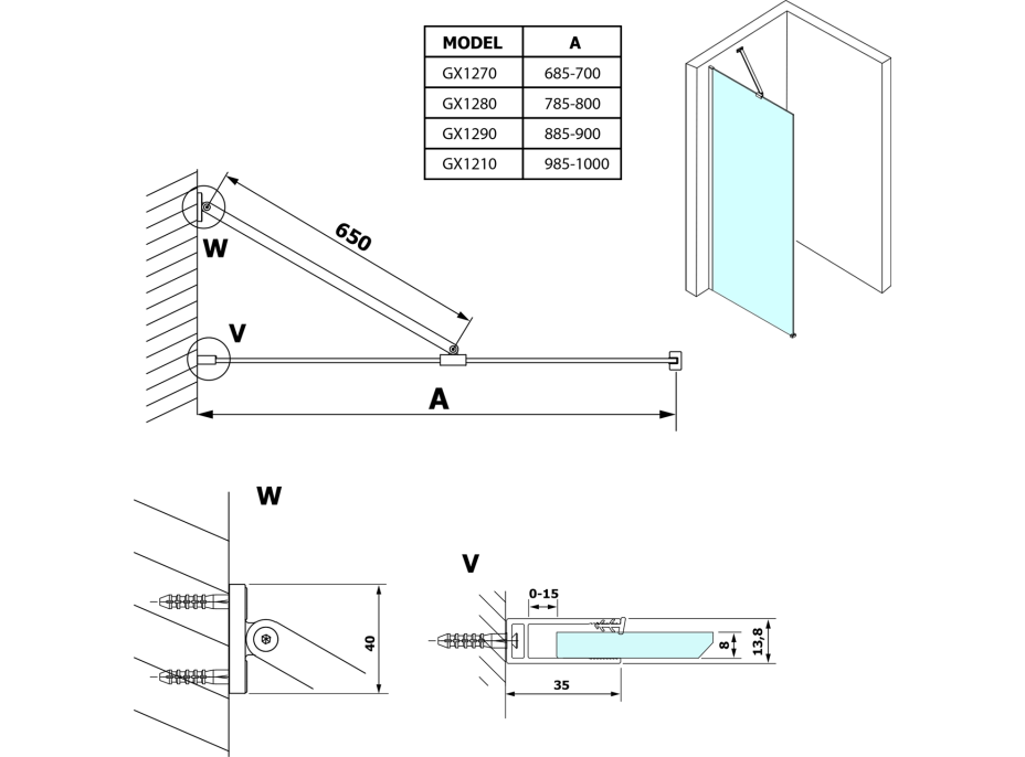 Gelco VARIO čiré sklo 700x2000mm GX1270