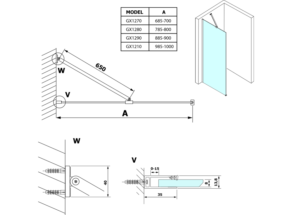 Gelco VARIO čiré sklo 900x2000mm GX1290