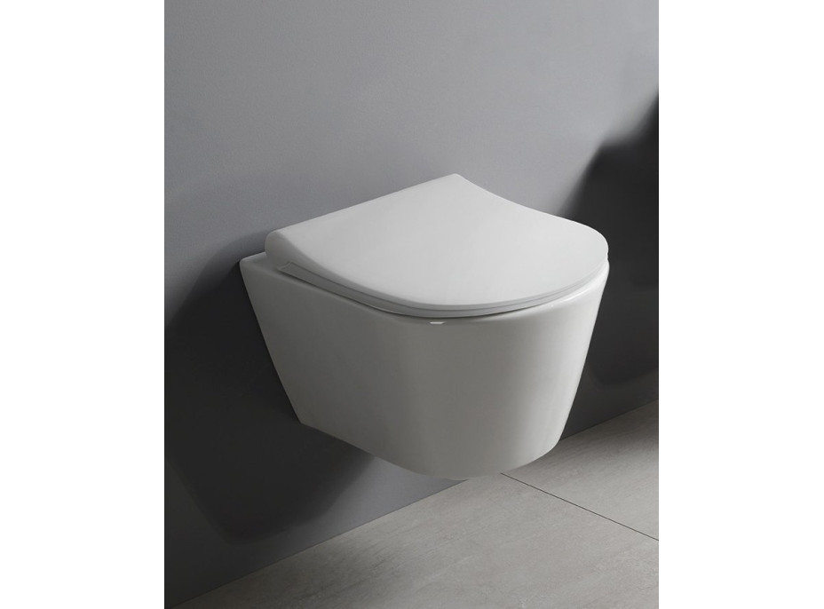 Závěsné WC AVVA Rimless s podomítkovou nádržkou a tlačítkem Schwab, bílá 100314-SET5