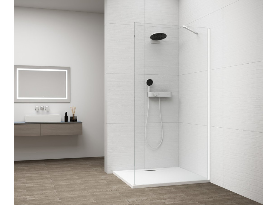 Polysan ESCA WHITE MATT jednodílná sprchová zástěna k instalaci ke stěně, sklo čiré, 900 mm ES1090-03
