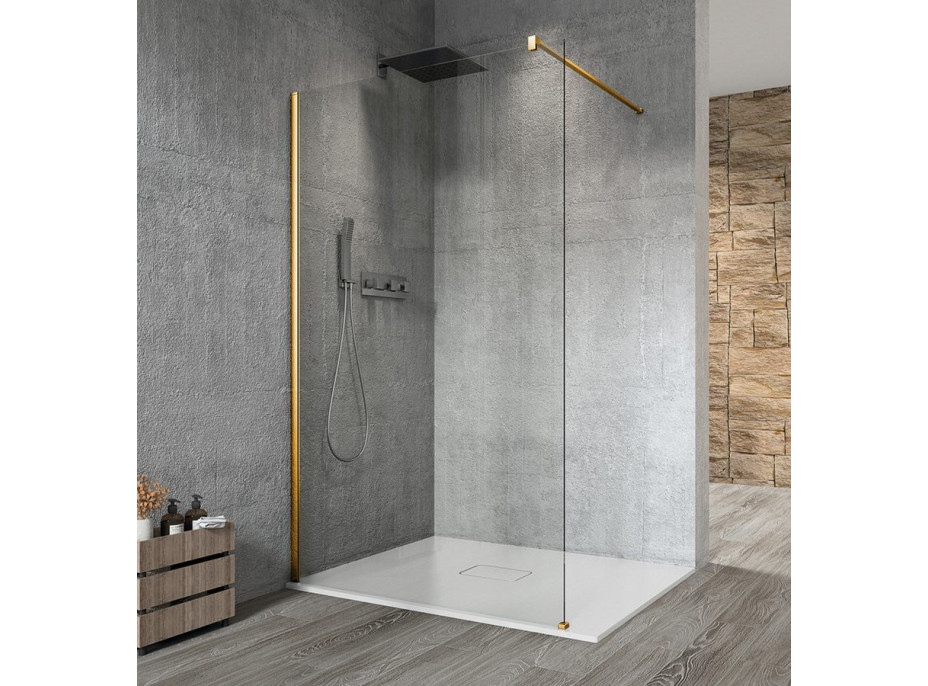 Gelco VARIO GOLD MATT jednodílná sprchová zástěna k instalaci ke stěně, čiré sklo, 1400 mm GX1214-01