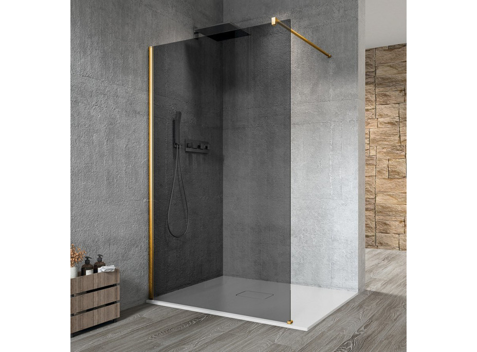 Gelco VARIO GOLD MATT jednodílná sprchová zástěna k instalaci ke stěně, kouřové sklo, 900 mm GX1390-01