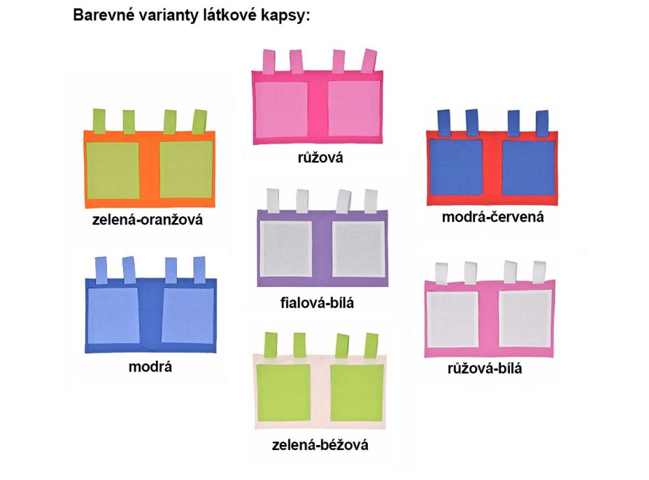 Barevné varianty kapsy k patrové posteli EMIL s policemi