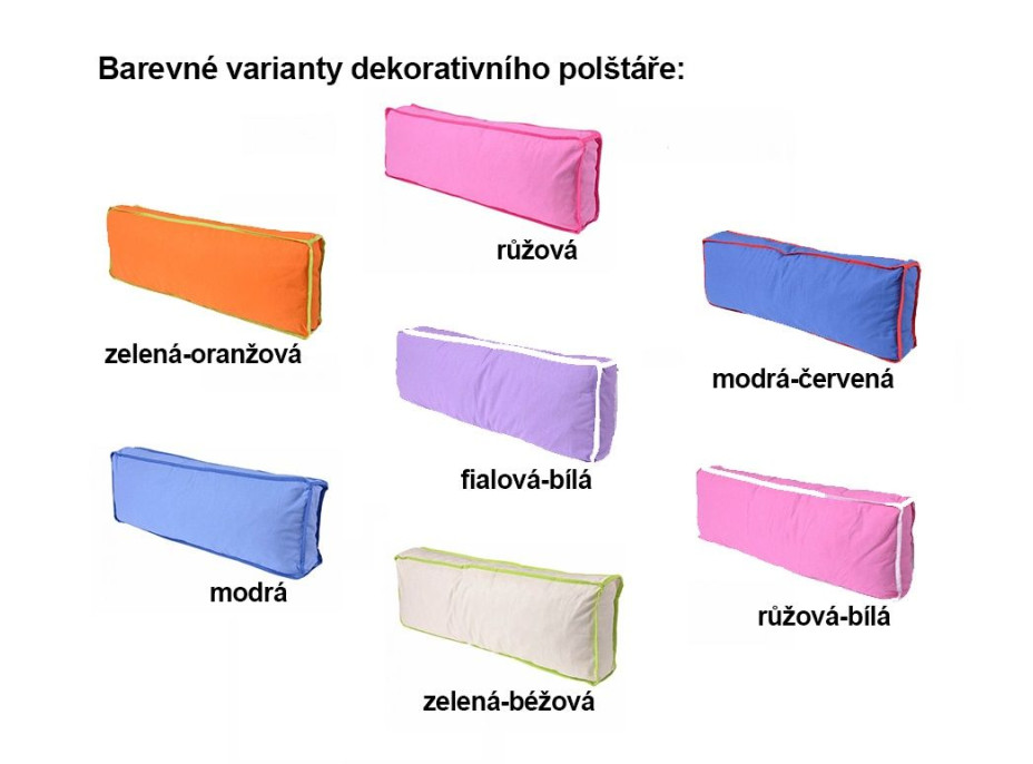 Barevné varianty dekorativních polštářů k patrové posteli EMIL s policemi