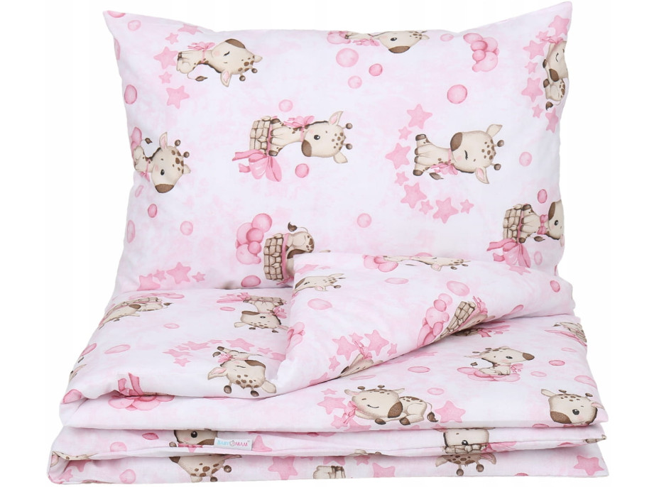 Dětské bavlněné povlečení do postýlky 120x90 cm BABYMAM PREMIUM - Žirafa - růžové