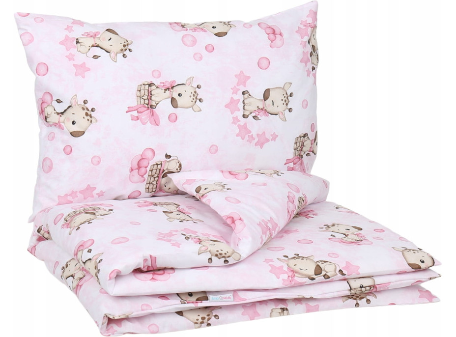 Dětské bavlněné povlečení do postýlky 120x90 cm BABYMAM PREMIUM - Žirafa - růžové
