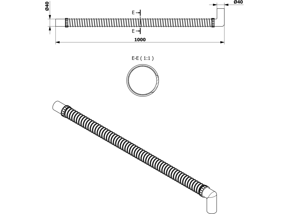 Polysan Odpadní flexi-zkracovatelné dopojení, L-100 cm, koleno 40/40 mm 71725