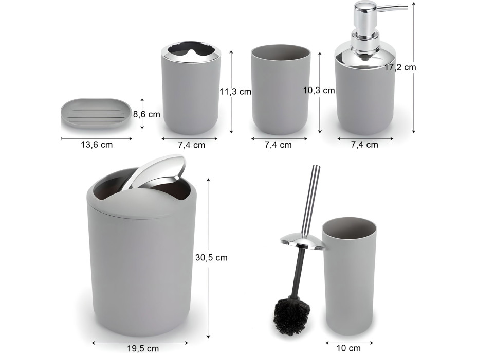 Sada koupelnových doplňků Flores - 6 kusů - šedá