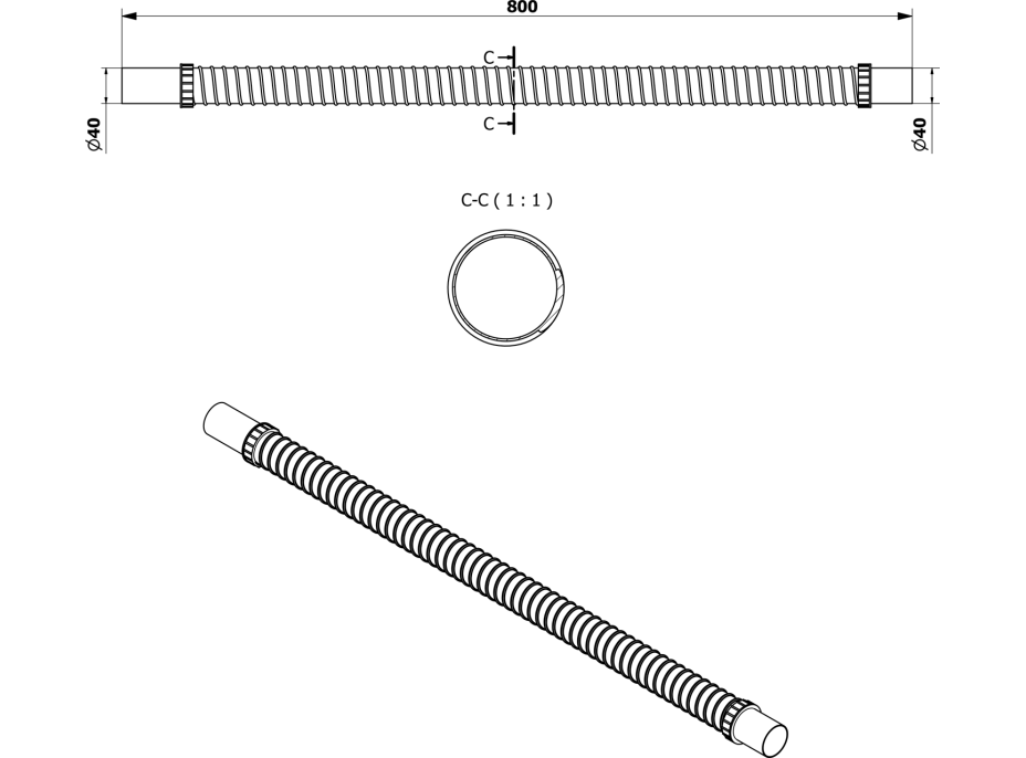 Bruckner FLEXY ohebná propojovací trubka, L-80cm, rovné 40/40mm 164.322.0